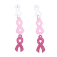 thumbnail image 1 of Cancer Awareness Pink Ribbon Earrings Acrylic Dangle Drop Earrings for Women Survivor Support Jewelry Christmas Holiday Party Fundraiser Events Lightweight Fashion Accessories Bulk, 1 of 6