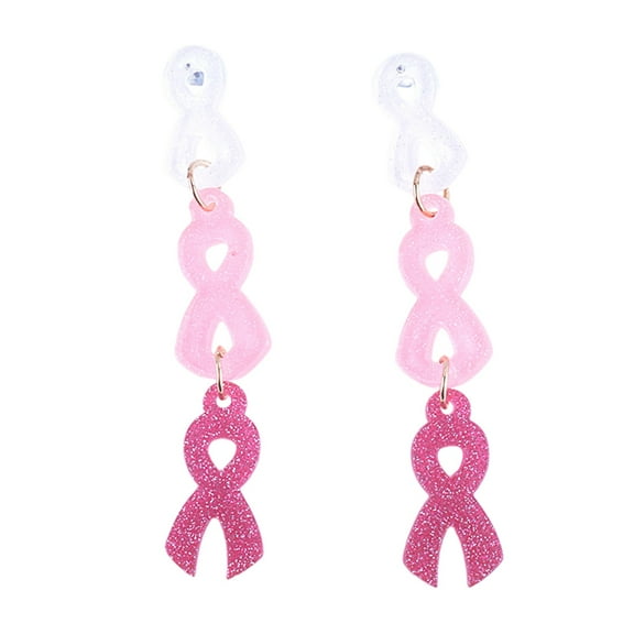 Cancer Awareness Pink Ribbon Earrings Acrylic Dangle Drop Earrings for Women Survivor Support Jewelry Christmas Holiday Party Fundraiser Events Lightweight Fashion Accessories Bulk