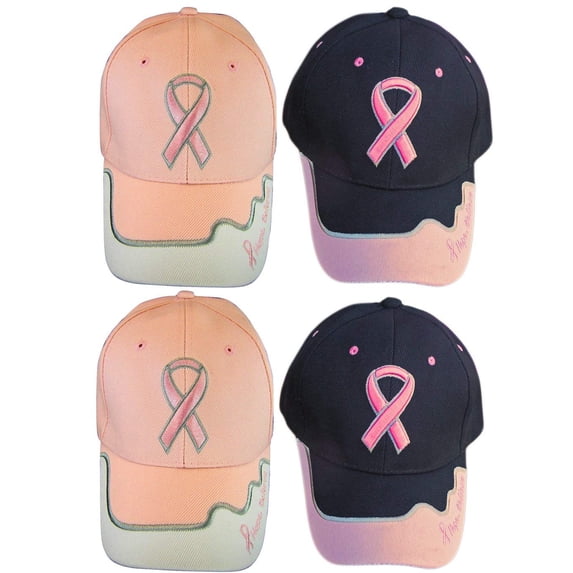 "Pink Ribbon" Breast Cancer Awareness Hat (4 Pack - Black & Pink)
