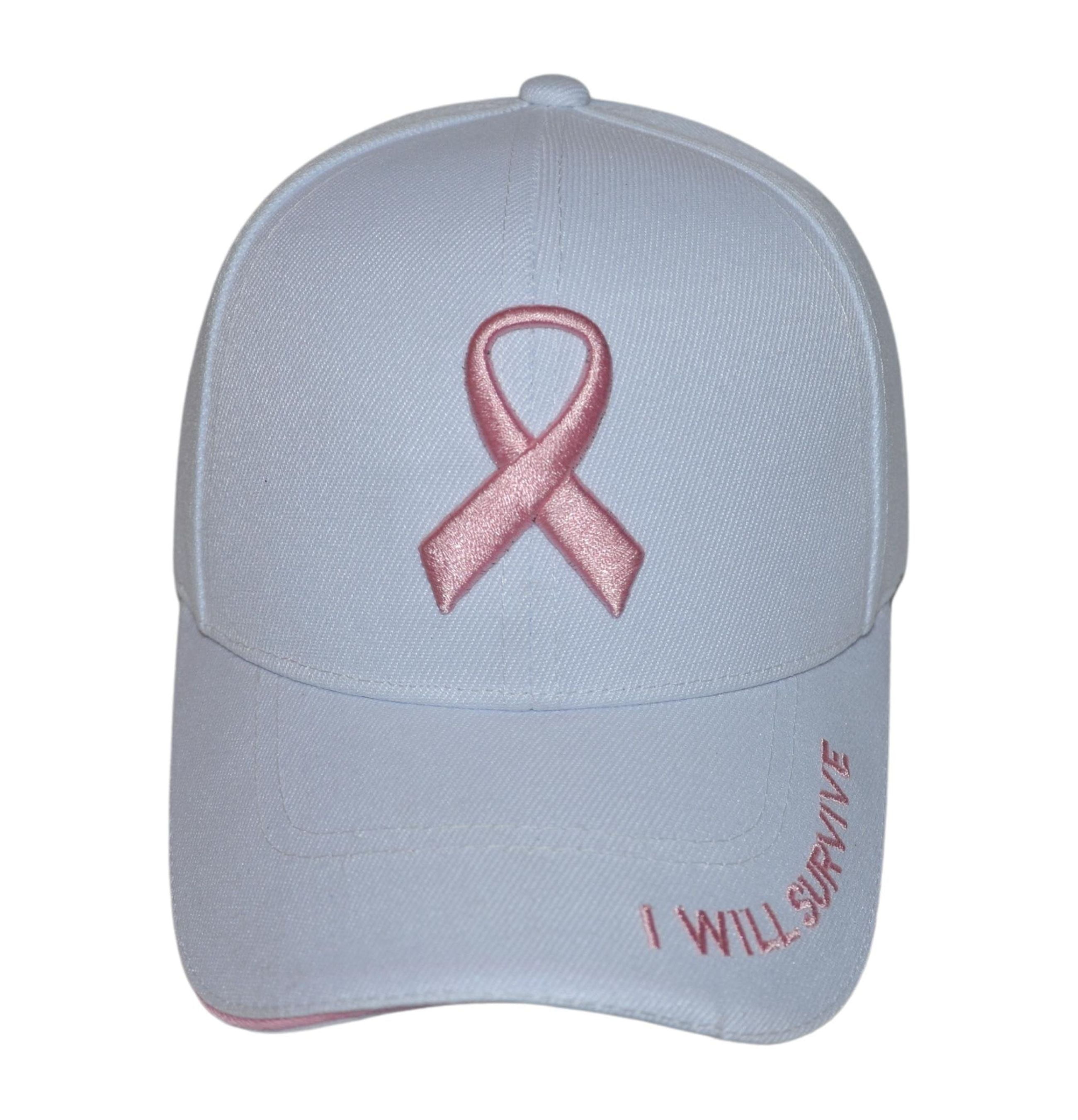 Pink Ribbon Breast Cancer Awareness Hats for Women Cancer Baseball Cap White
