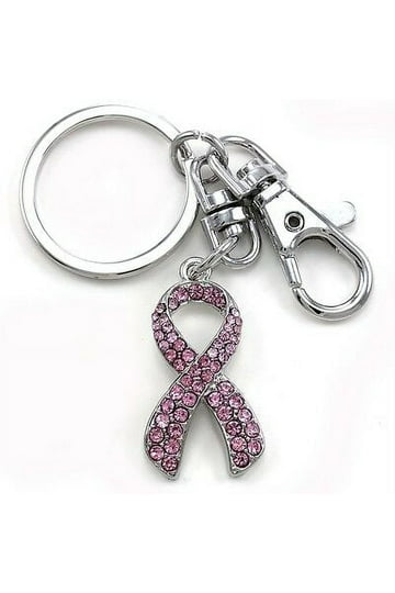 Pink Ribbon Breast Cancer Keychain - Cancanimals Charm Keyring, Awareness Accessory
