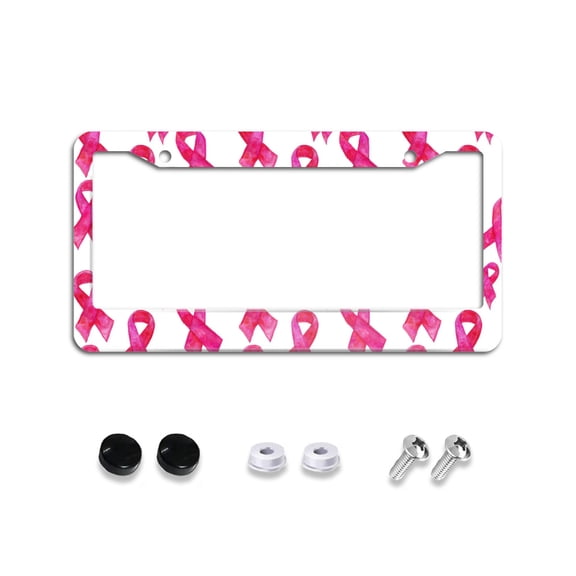 Pink Ribbon Breast Cancer Awareness License Plate Frames Universal Aluminum Tag Holder Cover with 2 Holes Screws for Front Rear Car Plate Decor 12x6 Inch for Women Men