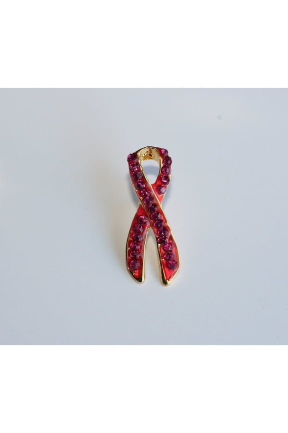 Pink Ribbon Breast Cancer Awareness Pin Brooch Pink Rhinestones Jewelry