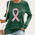 thumbnail image 1 of Pink Ribbon Breast Cancer Awareness Shirts for Women Causal Ribbon Print Graphic Tees Long Sleeve Crewneck Sweatshirt Green L, 1 of 4