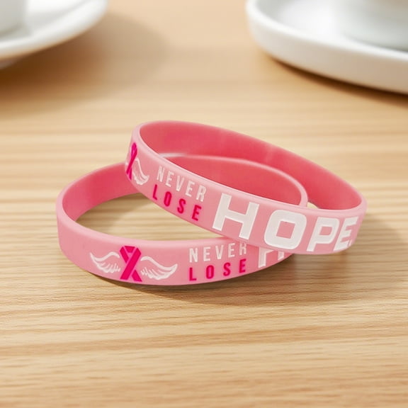Pink Ribbon Breast Cancer Awareness Silicone Wristband for Women Support Hope Charity Event Fundraiser Promotion Inspirational Gift