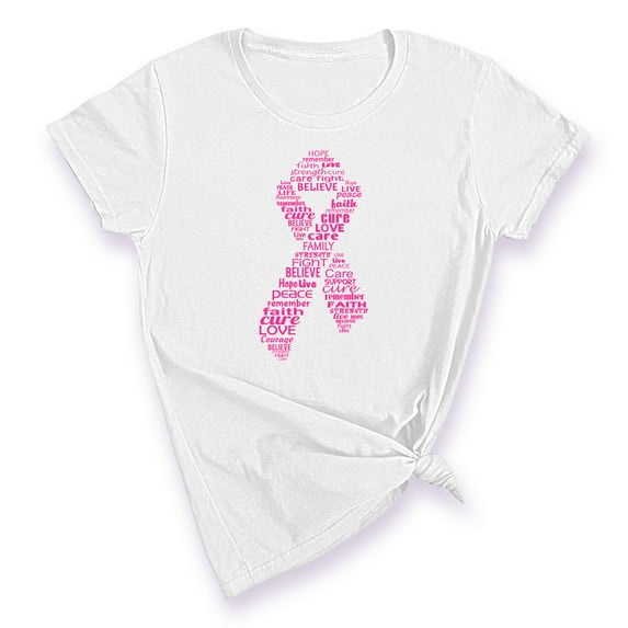 Pink Ribbon Breast Cancer Awareness Support Family Friends Run Walk Marathon Women's T-shirt, M, White