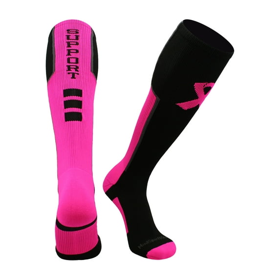 Pink Ribbon Breast Cancer Awareness Support OTC Socks (Black/Neon Pink/Graphite, Medium)