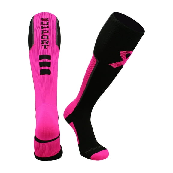 Pink Ribbon Breast Cancer Awareness Support OTC Socks (Black/Neon Pink/Graphite, X-Large)