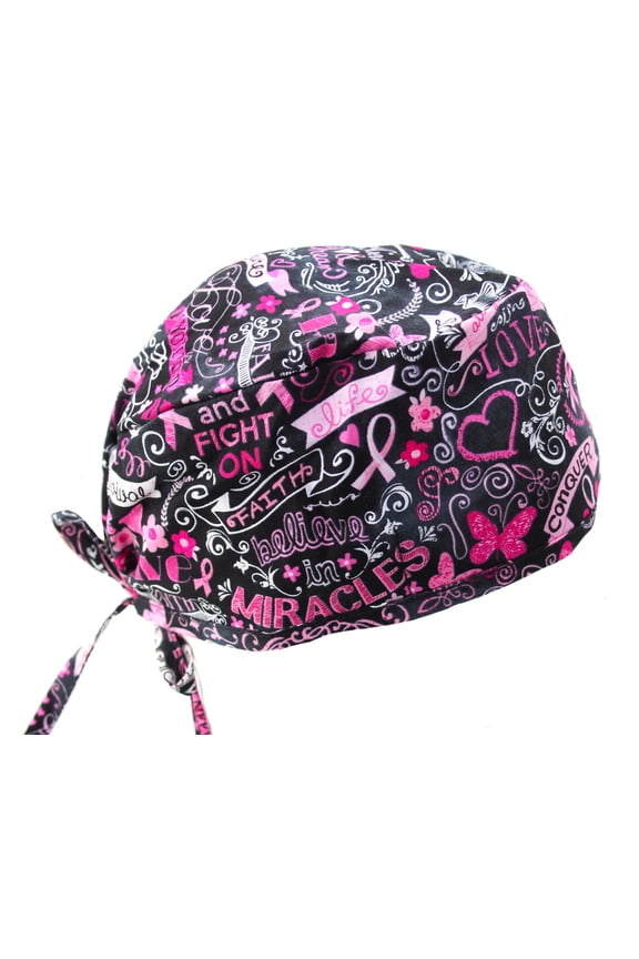 Pink Ribbon Breast Cancer Awareness Support Survivor Scrub Cap