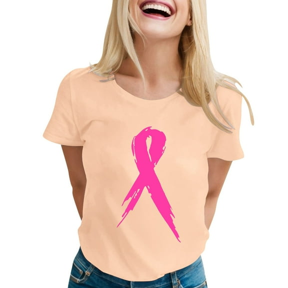 Pink Ribbon Cancer Awareness T-Shirt Ribbon Graphic Tees Motivation Shirt Cancer Survivor We Fight Together Warrior Short Sleeve Tee Top (Beige, XXXL)