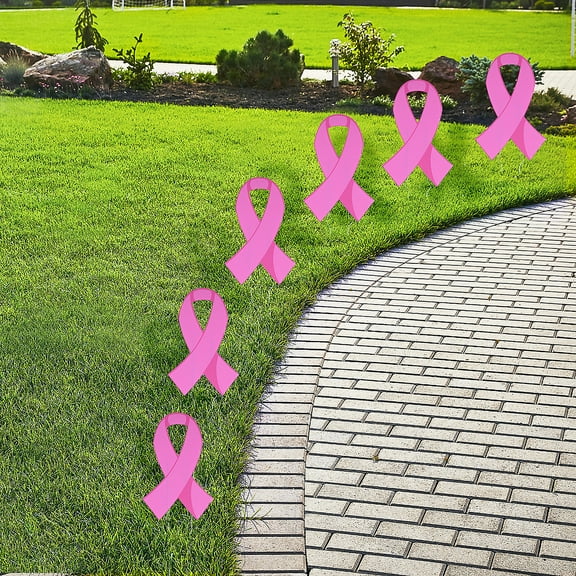 Pink Ribbon Breast Cancer Awareness Yard Signs - 6 Pieces