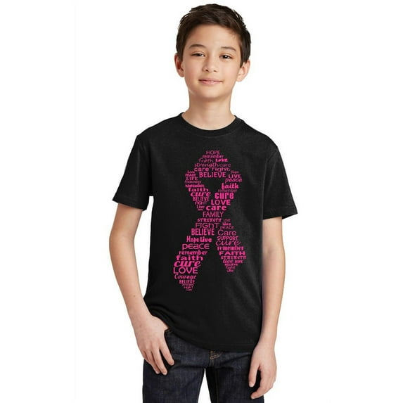 Pink Ribbon Breast Cancer Awareness Youth T-shirt, Youth M, Black