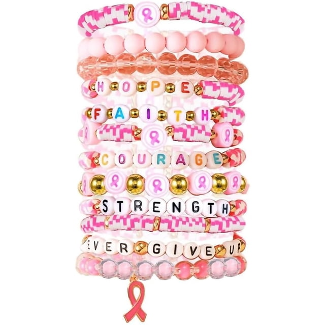 Pink Ribbon Breast Cancer Bracelet Pink Ribbon Stretch Stackable ...