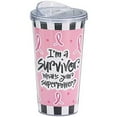 thumbnail image 1 of Pink Ribbon Breast Cancer I'm a Survivor, What's Your Superpower Travel Cup 20 oz, 1 of 2