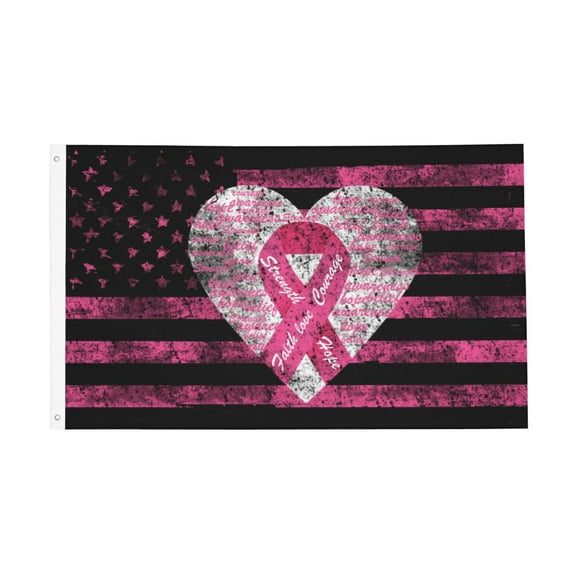 Pink Ribbon Breast Cancer Us Flag 3x5 Ft Outdoor Indoor With Grommet Garden Yard Banner Decorative Sign