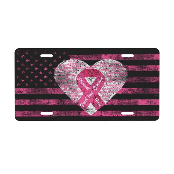 Pink Ribbon Breast Cancer Us License Plate Front Metal Car Plate 6×12 Inch Aluminum Noverlty License Plate Decorative Car Vanity Tag Plates Gifts