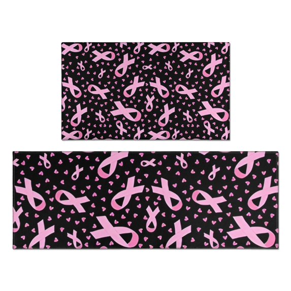 Pink Ribbon Breast Kitchen Rugs Sets Of 2,Anti Fatigue Kitchen Mat Rugs Non Slip Washable,Decorative Kitchen Floor Mats for Kitchen,Sink,Laundry,17"x30"+17"x47"