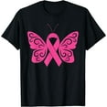 thumbnail image 1 of Pink Ribbon Butterfly Breast Cancer Awareness Support Womens T-Shirt, 1 of 3