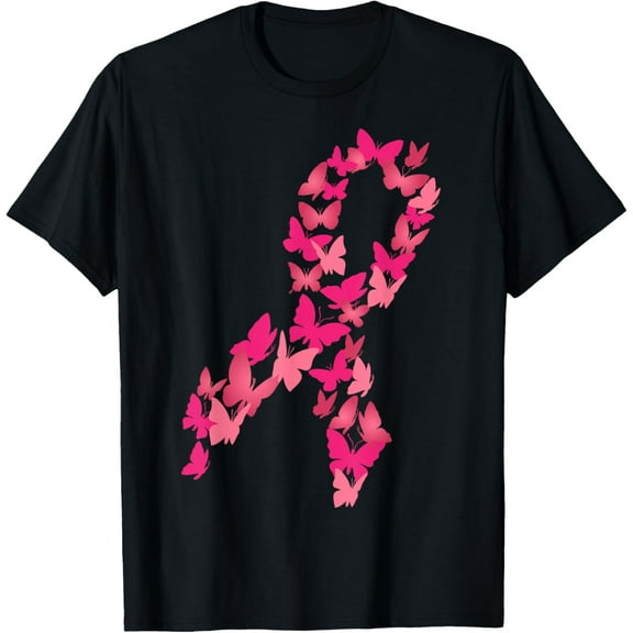 Pink Ribbon Butterfly Cute Breast Cancer Awareness Gift T-Shirt