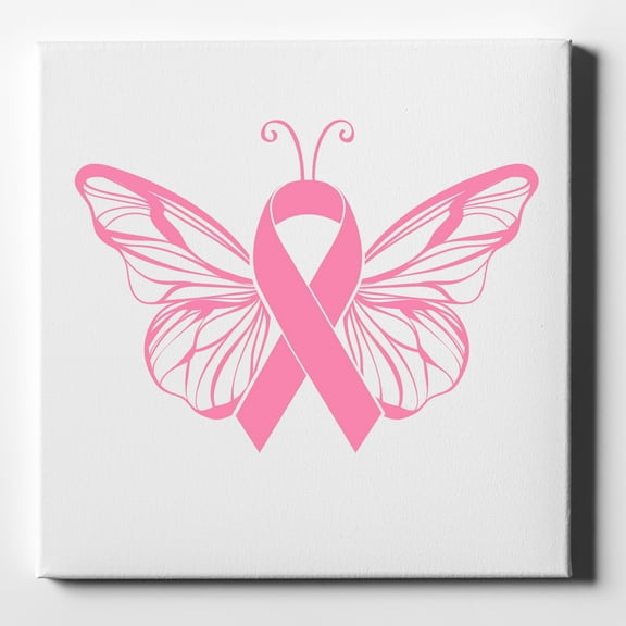 Pink Ribbon Cancer - Butterfly - 10" x 10" - Decorative Canvas Wall Art - White Edge - 5/8" Gallery Wrapped