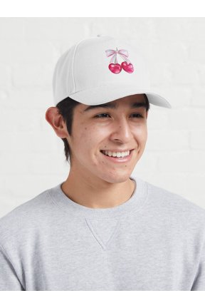 Pink Ribbon Cherries Baseball Hat, Coquette Fruit Graphic Design, Classic Cap