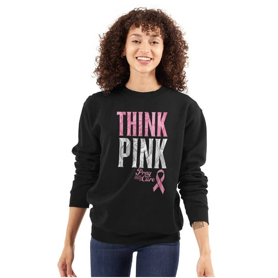 Pink Ribbon Cure Breast Cancer Awareness Women Crewneck Sweatshirt Brisco Brands S