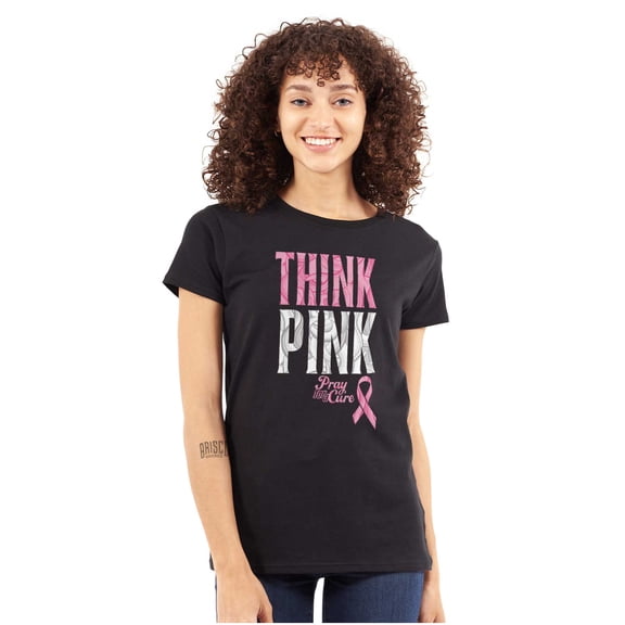Pink Ribbon Cure Breast Cancer Awareness Womens Slim Fit Graphic Tee Brisco Brands X