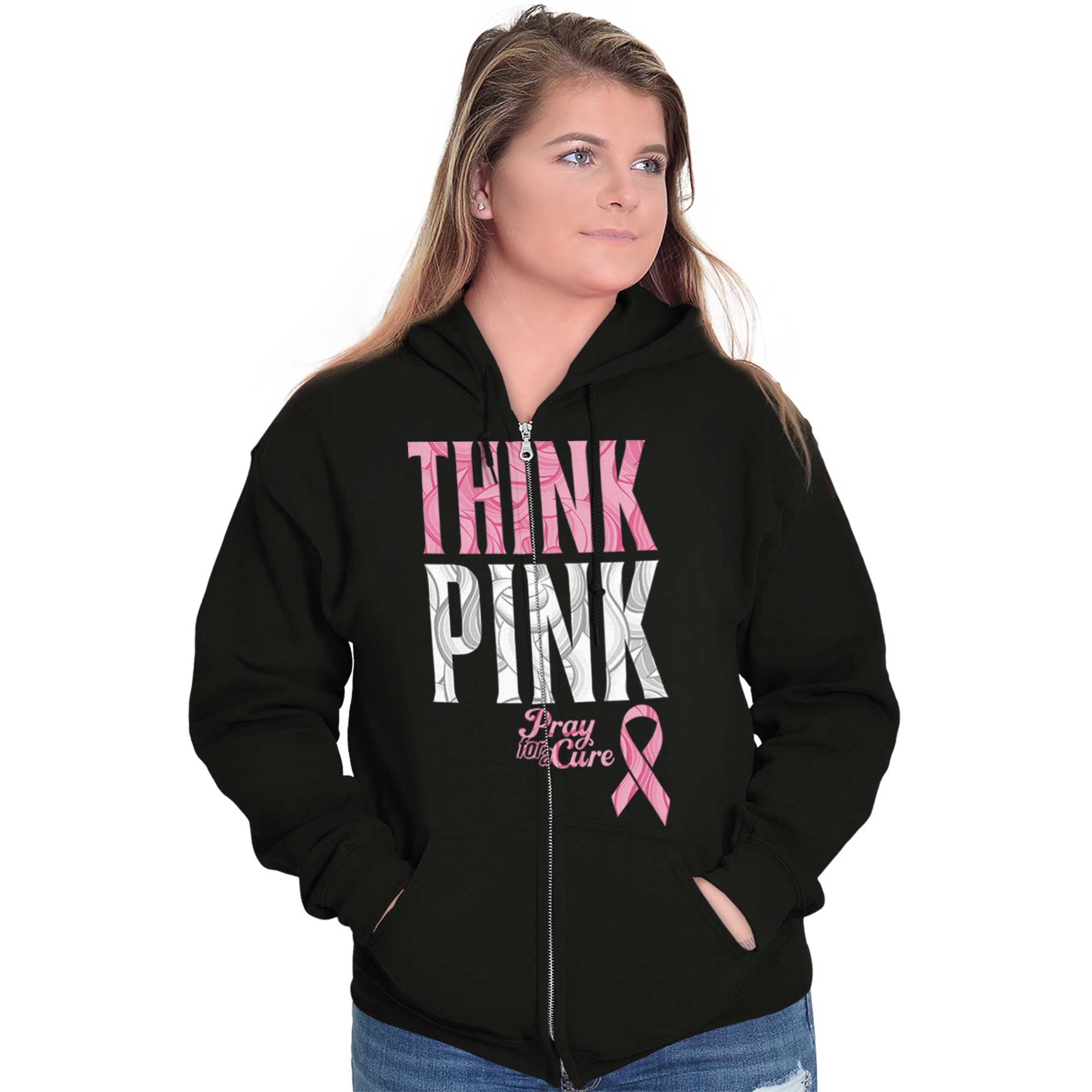 Pink Ribbon Cure Breast Cancer Awareness Zip Hoodie Sweatshirt Women Brisco  Brands - Walmart.com