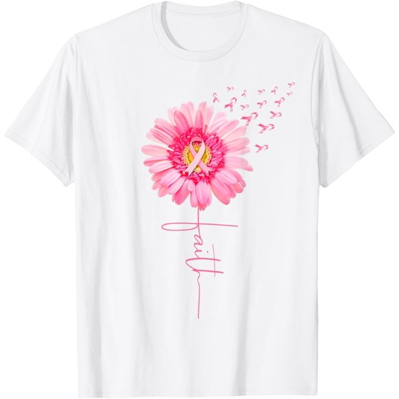 Pink Ribbon Daisy Faith - Breast Cancer Awareness Month Gift T-Shirt