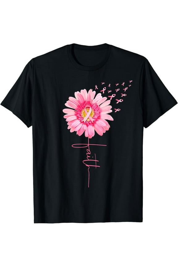 Month Gift T-Shirt Pink Ribbon Daisy Faith - Breast Cancer Awareness