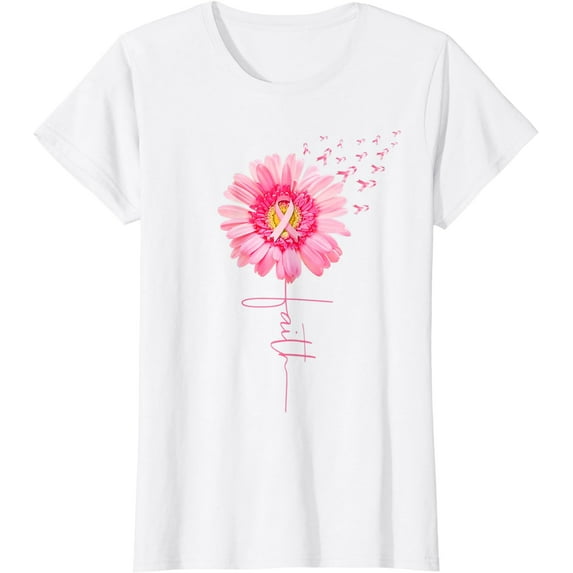 Pink Ribbon Daisy Faith Breast Cancer Awareness Month Gift T-Shirt
