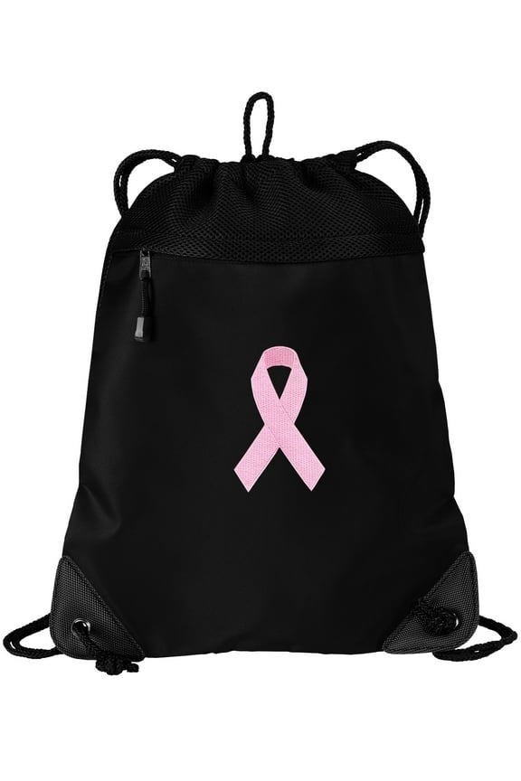 Pink Ribbon Drawstring Bag TWO SECTION Pink Ribbon Cinch Pack Backpack - Unique Mesh & Microfiber