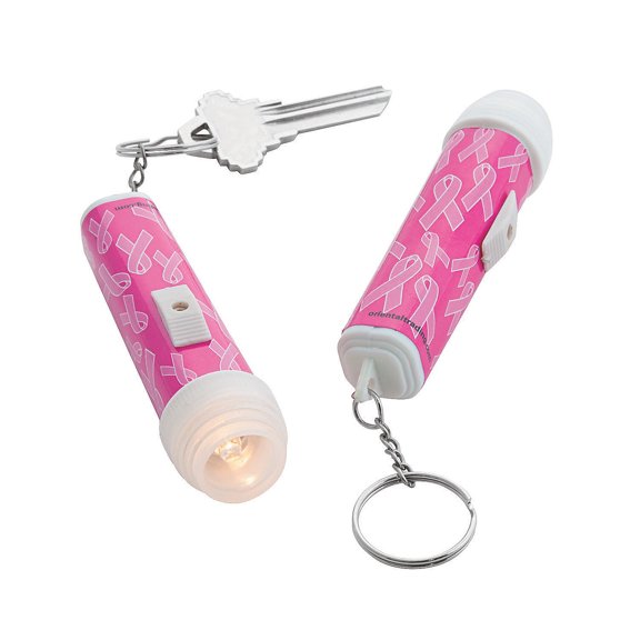 Pink Ribbon Flashlight Key Chain - Party Wear - 12 Pieces