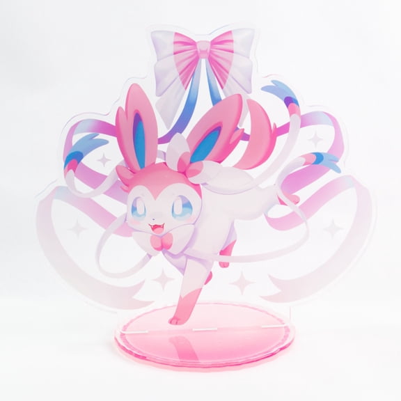 Pink Ribbon Fox Creature Character Acrylic standee 15cm, Fantasy Monster Game Fan Art Desk Decor, Collectible Gift for