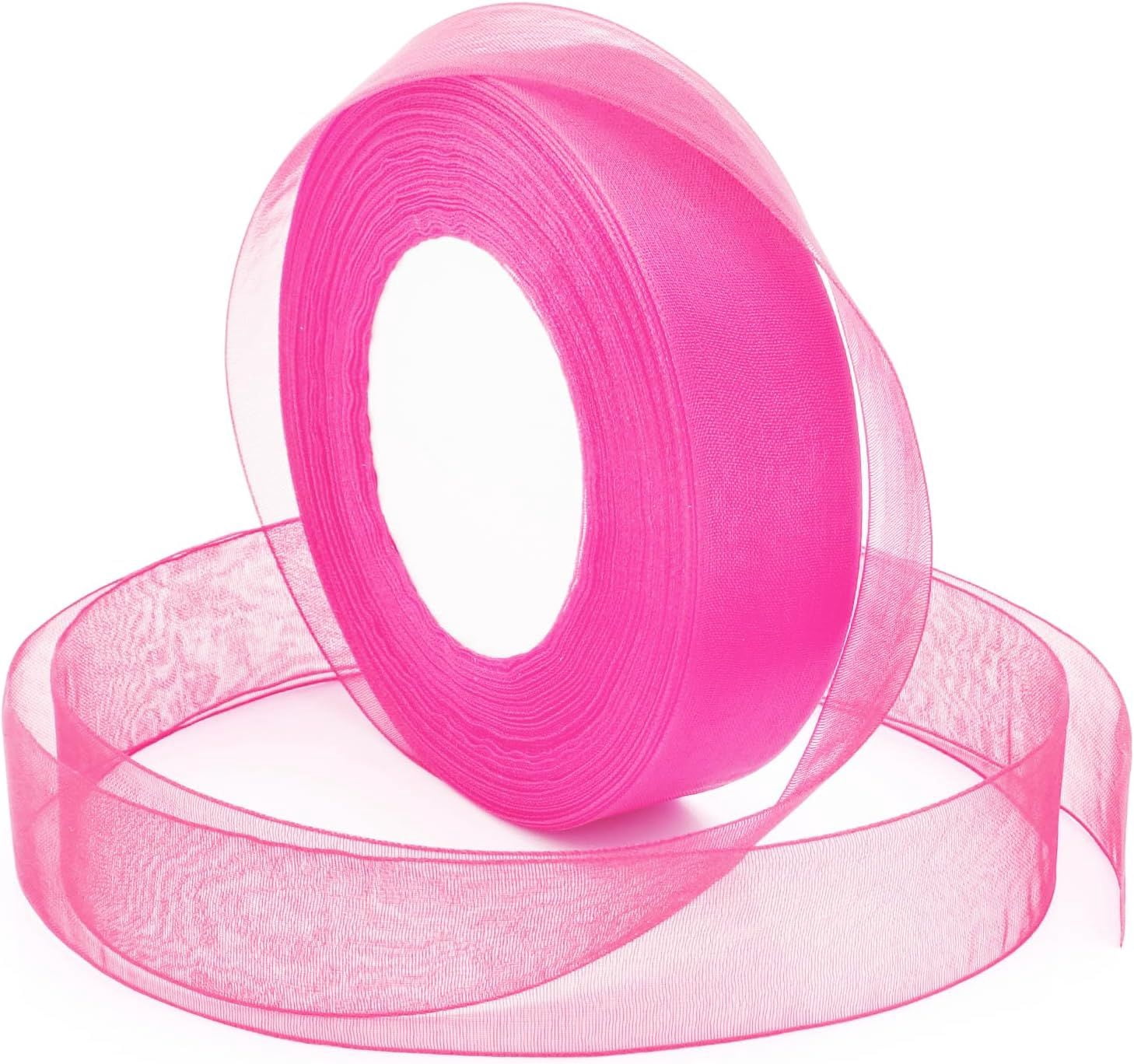Pink Ribbon Wrapper Pink Ribbon for Gift Wrapping, 1 inch 50Yard Sheer Organza Tulle Ribbon ...