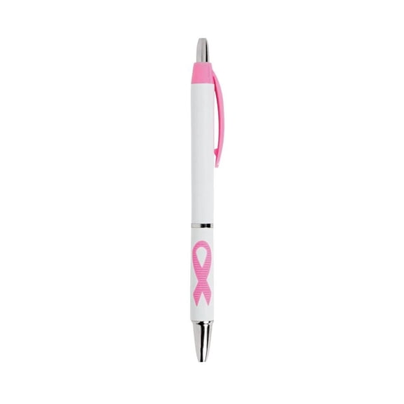 5 1/2" White Awareness Pink Ribbon Plastic Grip Pens - 24 Pc.