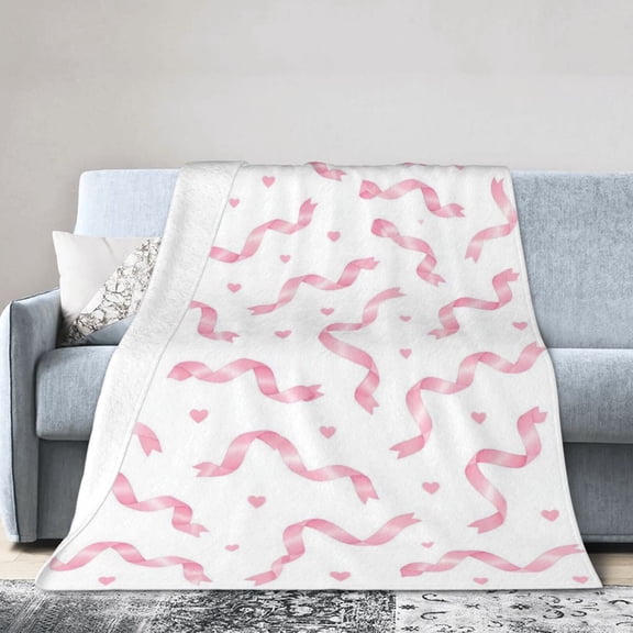 Pink Ribbon Heart Blanket Gift Throw Blanket Gift for Cute Coquette Love Room Home Decor 50x40