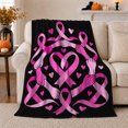 thumbnail image 1 of Pink Ribbon Heart Support Breast Cancer Awareness, Cozy Typography Art Scene, Warm Flannel Blanket for Living Room and Reading Nook, Art Lovers Valentine's Day Gift, Artistic Home Decor, 1 of 9
