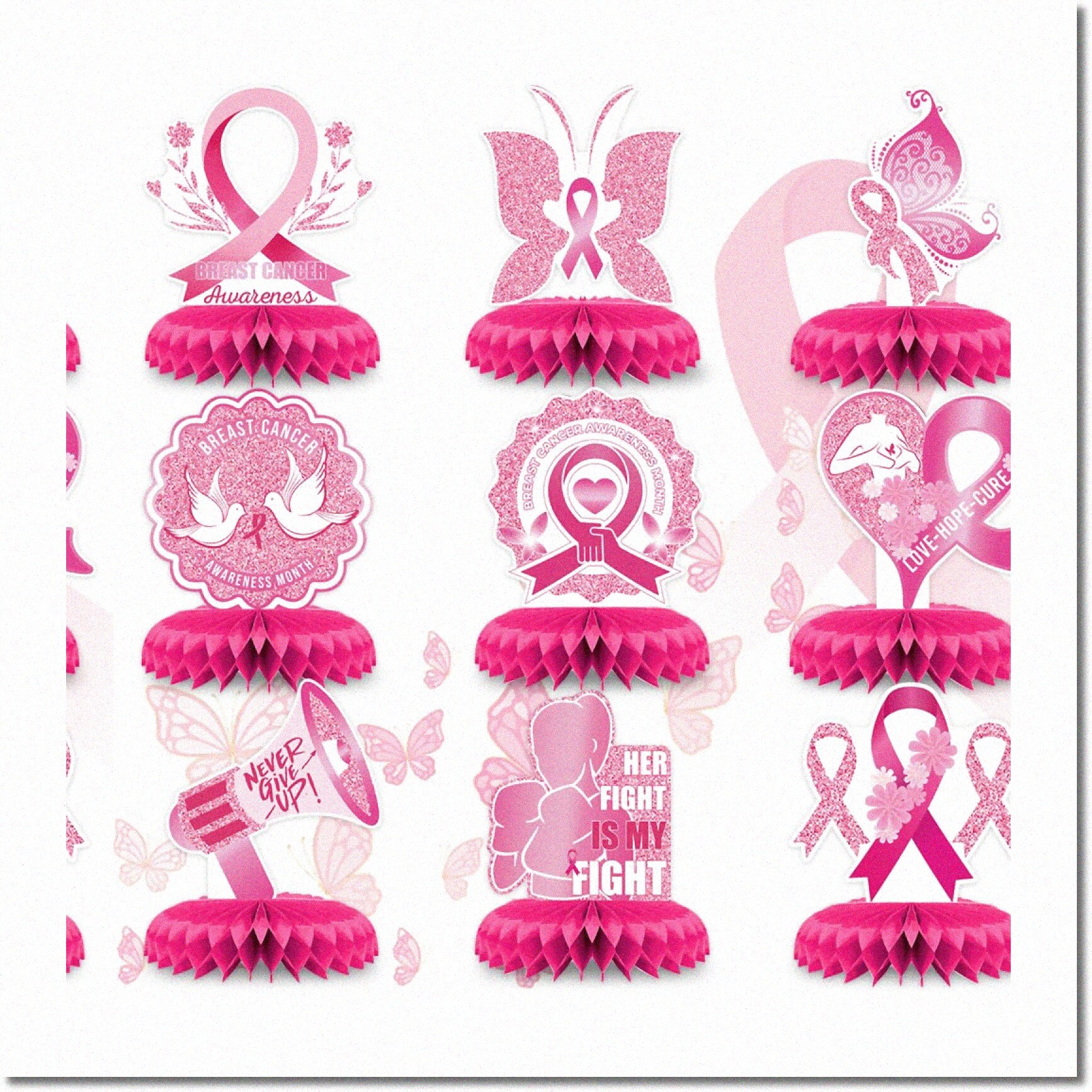 80 Pcs Pink Ribbon Glitter Cutouts - 7.9" Breast Cancer Awareness Decor For Parties, Fundraisers, Events