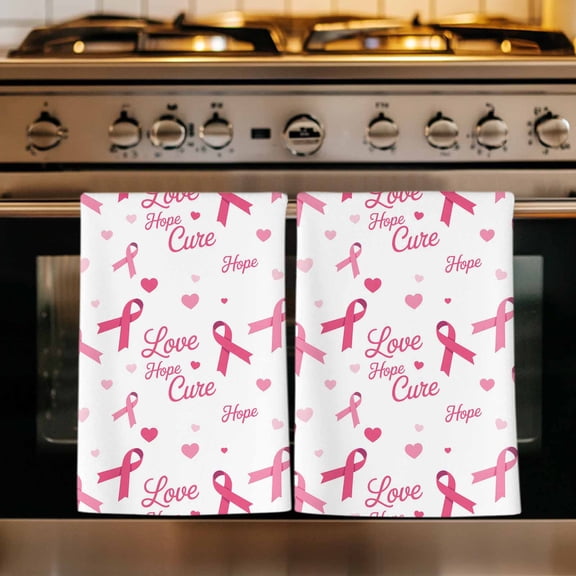 Pink Ribbon Kitchen Towels Set of 3, Love Heart Vintage Preppy Absorbent Dish Towels for Kitchen, Microfiber Hand Towel, Quick Drying Tea Towel for Cleaning Decorative Dishcloths