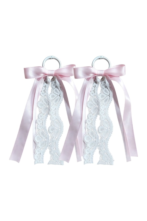 Pink Ribbon Lace Martin Boot Bows, White Buffalo Plaid Boot Bows with Faux Pearl Long Tail Shoe Clips Western Cowboy Combat Boot Accessory for Party Holiday Decor