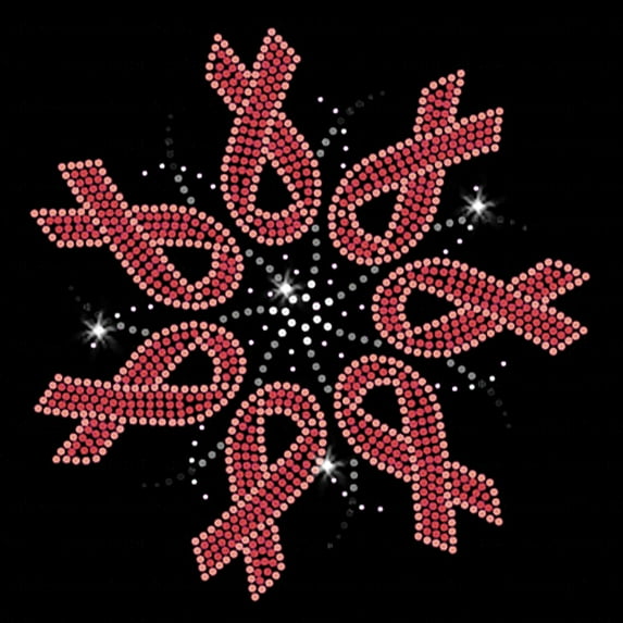 Pink Ribbon Medallion Sparkly Mandala Bling Breast Cancer Awareness Iron-on Clear Rhinestone and Rhinestud Heat Transfer by JCS Rhinestones