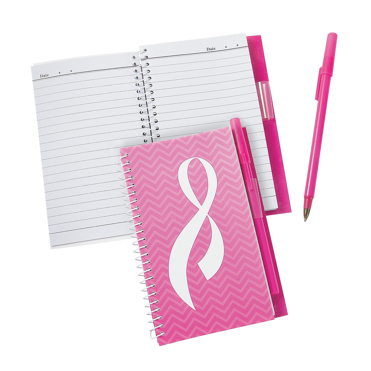 Pink Ribbon Mini Notebook with Pen Set - Party Favors - 12 Pieces ...
