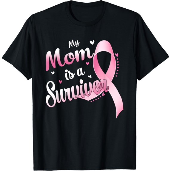 Pink Ribbon My Mom Is A Survivor Breast Cancer Awareness T-Shirt