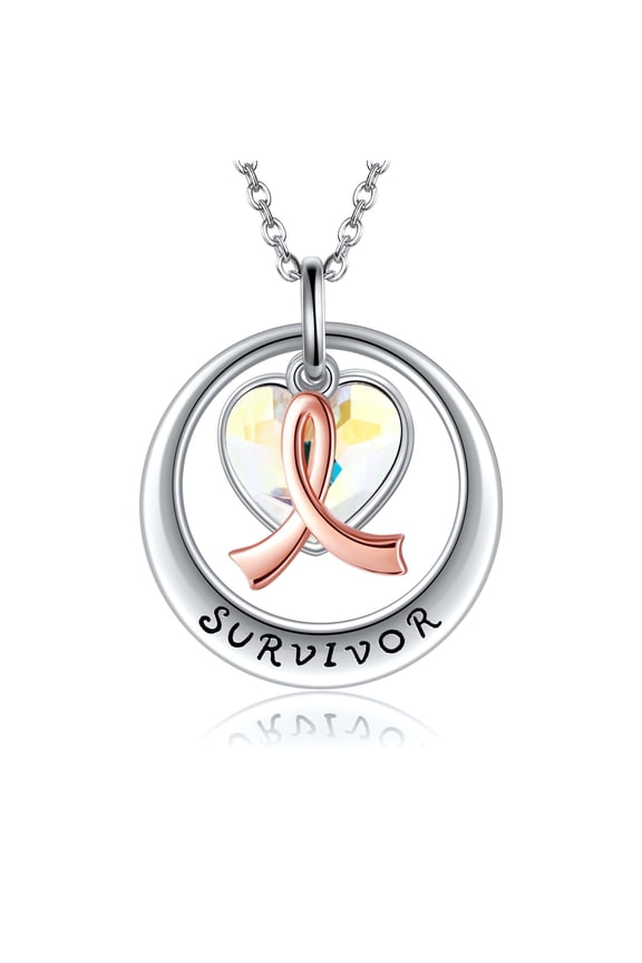 Pink Ribbon Necklace Sterling Silver Breast Cancer Awareness Pendant Jewelry Survivor Gifts for Women