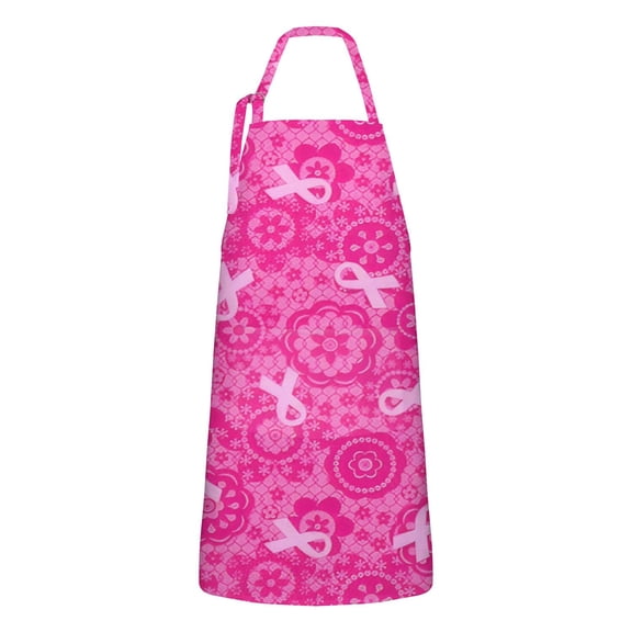 Pink Ribbon Apron-Garden Aprons for Women with Pockets-Cotton Linen Waterproof Kitchen Cooking Gardening Aprons Adjustable for Kitchen,Cooking,BBQ and Salon 32"x27"