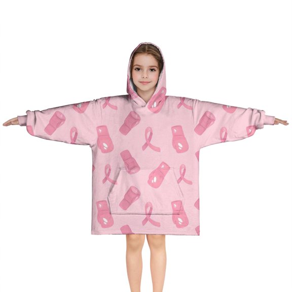 Pink Ribbon Pattern Blanket Hoodies for Kids 6-13YR Oversize Wearable Blanket Hoodies for Boys Girls Teens