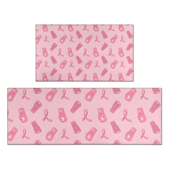 Pink Ribbon Pattern Kitchen Rugs Sets Of 2,Anti Fatigue Kitchen Mat Rugs Non Slip Washable,Decorative Kitchen Floor Mats for Kitchen,Sink,Laundry,17"x30"+17"x47"