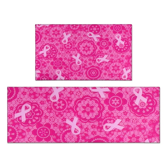 Pink Ribbon Pattern Kitchen Rugs Sets Of 2,Anti Fatigue Kitchen Mat Rugs Non Slip Washable,Decorative Kitchen Floor Mats for Kitchen,Sink,Laundry,17"x30"+17"x47"