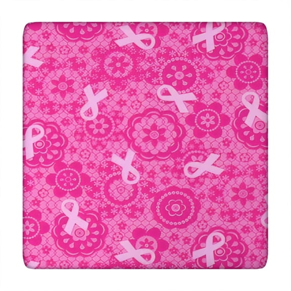Pink Ribbon Pattern Square Fitted Tablecloth with Elastic Edge,Square Table Cover,Washable Elastic Table Cover for Home Kitchen Party Decor 34"x34"